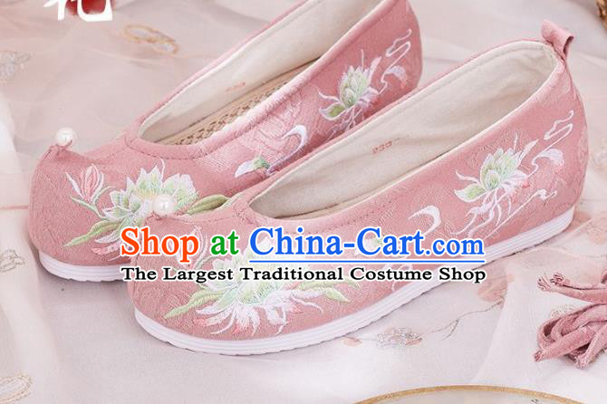 Traditional Chinese Embroidered Flower Pink Shoes Hanfu Shoes National Shoes for Women