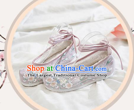 Traditional Chinese National Winter Shoes Embroidered Lilac Shoes Hanfu Shoes for Women