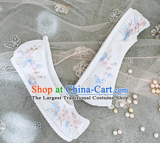 Traditional Chinese National Winter Shoes White Embroidered Shoes Hanfu Shoes for Women