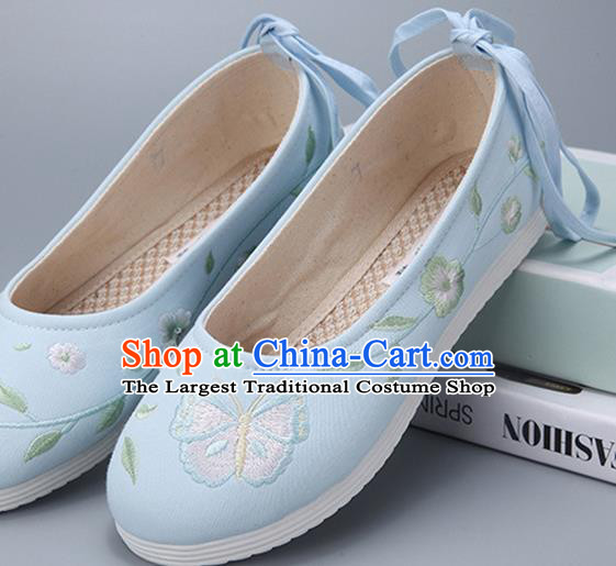 Traditional Chinese National Embroidery Butterfly Blue Shoes Embroidered Shoes Hanfu Shoes for Women