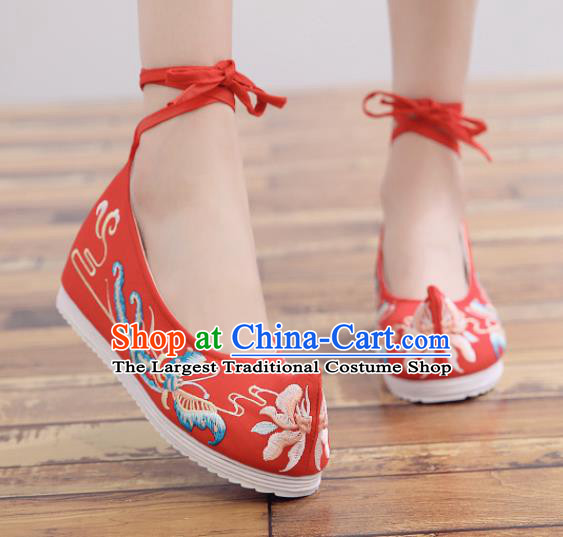 Traditional Chinese National Embroidery Butterfly Red Shoes Embroidered Shoes Hanfu Shoes for Women
