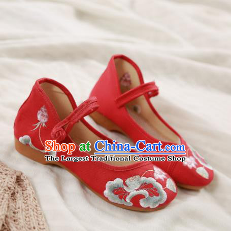 Traditional Chinese Embroidery Lotus Red Shoes National Embroidered Shoes Hanfu Shoes for Women