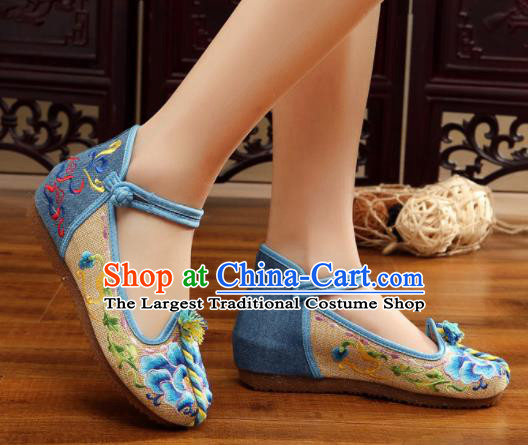 Traditional Chinese Old Beijing Embroidery Peony Beige Shoes National Embroidered Shoes Hanfu Shoes for Women