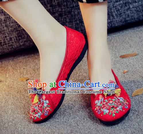 Traditional Chinese Red Shoes Embroidered Shoes Cloth Shoes for Women