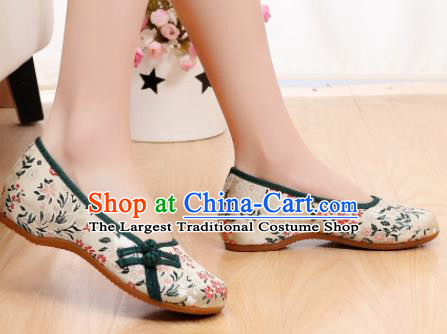 Traditional Chinese Beige Satin Shoes Embroidered Shoes Cloth Shoes for Women