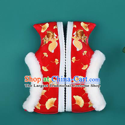 Chinese Traditional Winter Embroidered Ginkgo Squirrel Red Shoes Hanfu Shoes Princess Shoes for Women