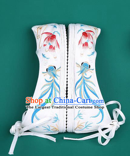 Chinese Traditional Embroidered Goldfish Lotus White Shoes Hanfu Shoes Princess Shoes for Women