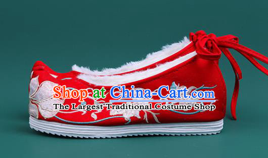 Chinese Winter Embroidered Red Shoes Traditional Hanfu Shoes Princess Shoes for Women