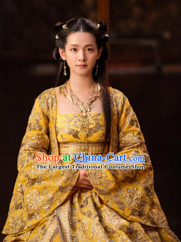 Drama Novoland Eagle Flag Chinese Ancient Princess of Yin Empire Bai Zhouyue Replica Costumes and Headpiece for Women