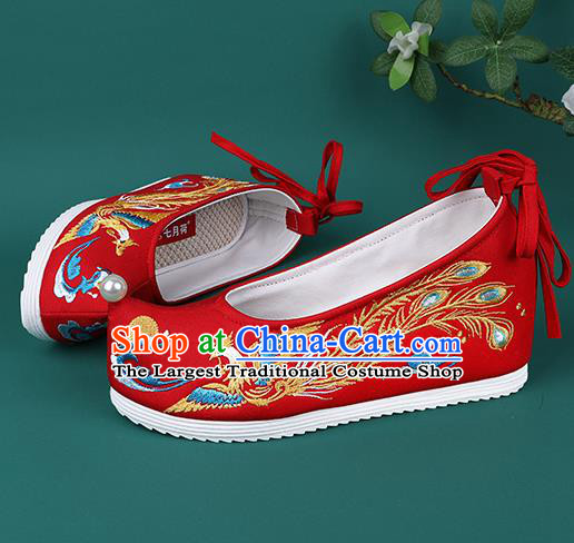 Chinese Wedding Embroidered Phoenix Red Shoes Traditional Hanfu Shoes Princess Shoes for Women