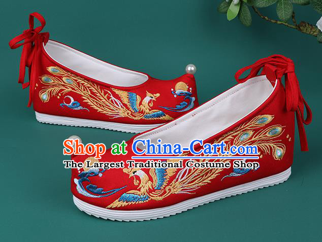 Chinese Wedding Embroidered Phoenix Red Shoes Traditional Hanfu Shoes Princess Shoes for Women