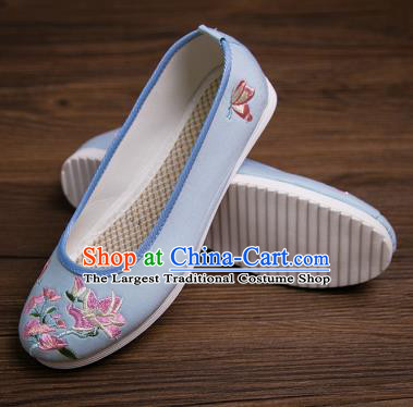 Traditional Chinese Handmade Shoes Light Blue Embroidered Shoes Hanfu Shoes for Women