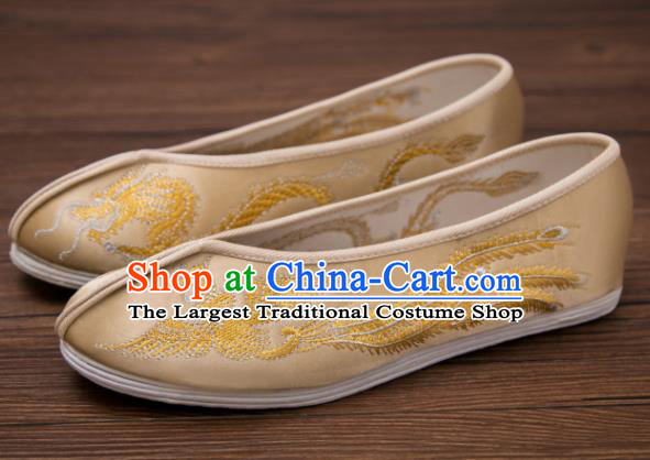 Traditional Chinese Handmade Hanfu Shoes Embroidered Dragon Phoenix Shoes Satin Shoes for Women