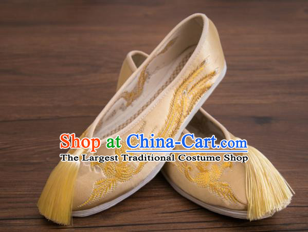 Traditional Chinese Handmade Tassel Hanfu Shoes Embroidered Dragon Phoenix Shoes Satin Shoes for Women