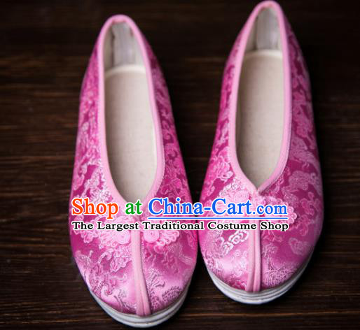 Traditional Chinese Handmade Pink Satin Shoes Hanfu Shoes Embroidered Shoes for Women
