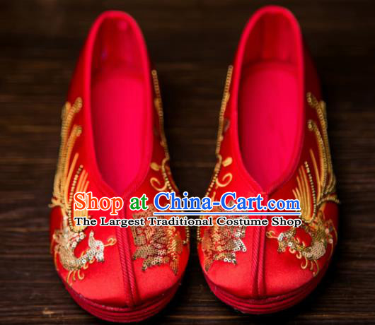 Traditional Chinese Handmade Red Satin Shoes Hanfu Shoes Embroidered Shoes for Women