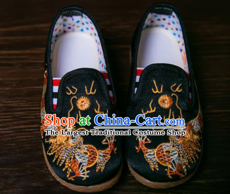 Handmade Chinese Traditional New Year Embroidered Dragon Black Shoes National Shoes Hanfu Shoes for Kids