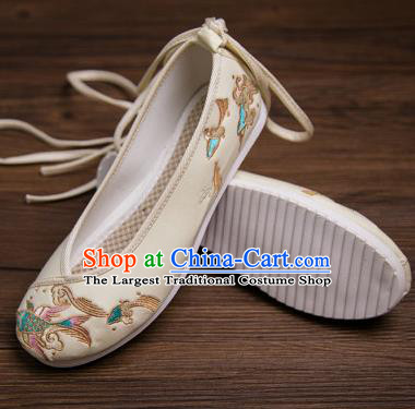 Traditional Chinese Handmade Hanfu Shoes Embroidered Carp Yellow Shoes Cloth Shoes for Women