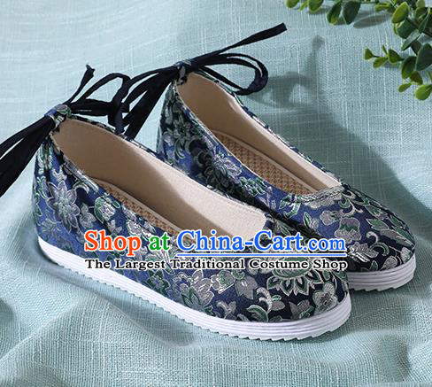 Traditional Chinese Navy Brocade Shoes Handmade Wedding Shoes Hanfu Shoes Princess Shoes for Women