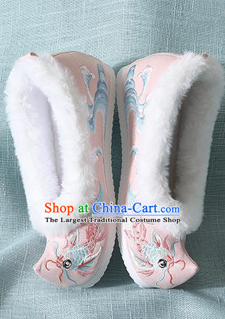 Traditional Chinese Handmade Embroidered Goldfish Pink Shoes Wedding Shoes Hanfu Shoes Princess Shoes for Women