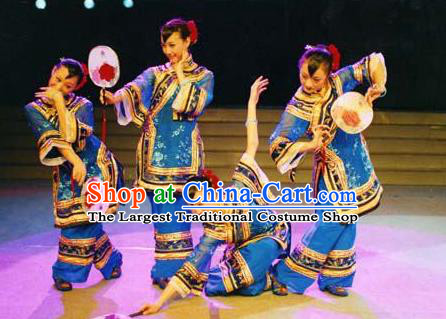 Chinese Dance Drama Wild Jujubes Classical Dance Blue Dress Stage Performance Dance Costume and Headpiece for Women