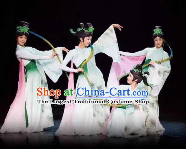 The Greatest Spirit Chinese Peking Opera Diva Green Dress Stage Performance Dance Costume and Headpiece for Women