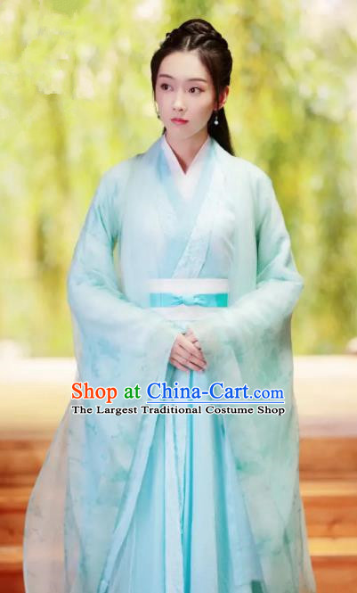 The Untamed Chinese Drama Ancient Swordsman Wen Qing Green Costumes and Headpiece for Women