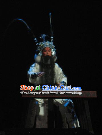Su Wu In Desert Chinese Beijing Opera General White Clothing Stage Performance Dance Costume and Headpiece for Men