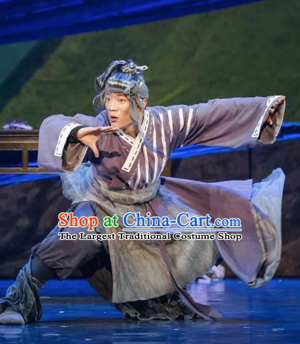 Goddess of the Moon Chinese Classical Dance Purple Clothing Stage Performance Dance Costume and Headpiece for Men