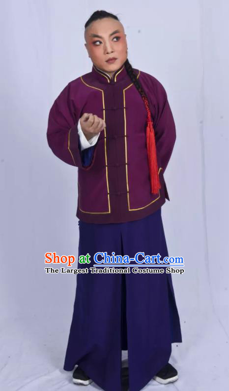 Mei Hua Zan Chinese Beijing Opera Purple Clothing Stage Performance Dance Costume and Headpiece for Men