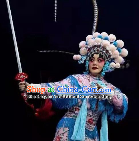 Fan Lihua Chinese Han Opera Blues Pink Dress Stage Performance Dance Costume and Headpiece for Women