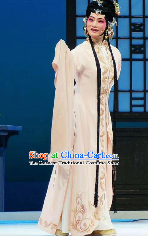 Xiang Luo Ji Chinese Shaoxing Opera Beige Dress Stage Performance Dance Costume and Headpiece for Women