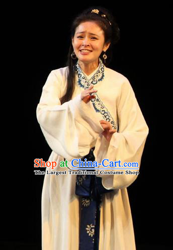 Cai Wenji Chinese Opera Ancient Female Litterateur White Dress Stage Performance Dance Costume and Headpiece for Women