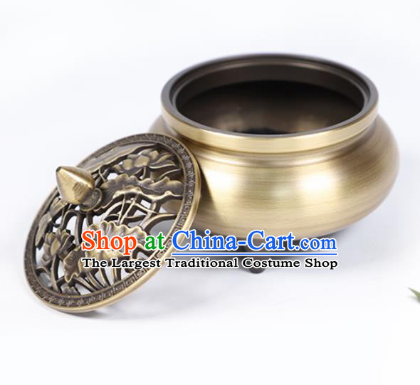 Traditional Chinese Carving Lotus Incense Burner Copper Censer