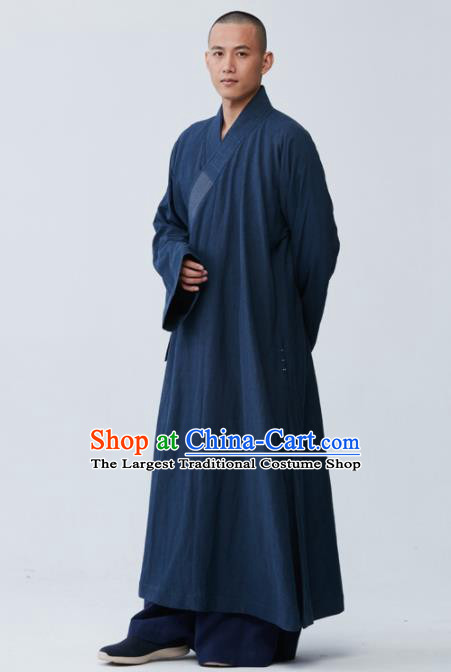 Traditional Chinese Monk Costume Navy Long Gown for Men