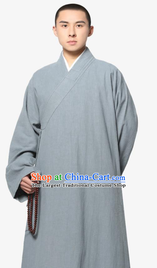 Traditional Chinese Monk Costume Grey Ramie Long Gown for Men