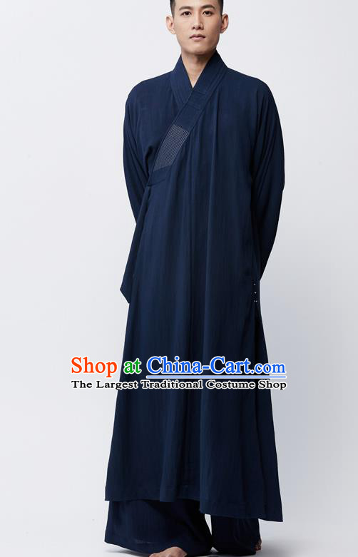 Traditional Chinese Monk Costume Lay Buddhists Navy Robe for Men