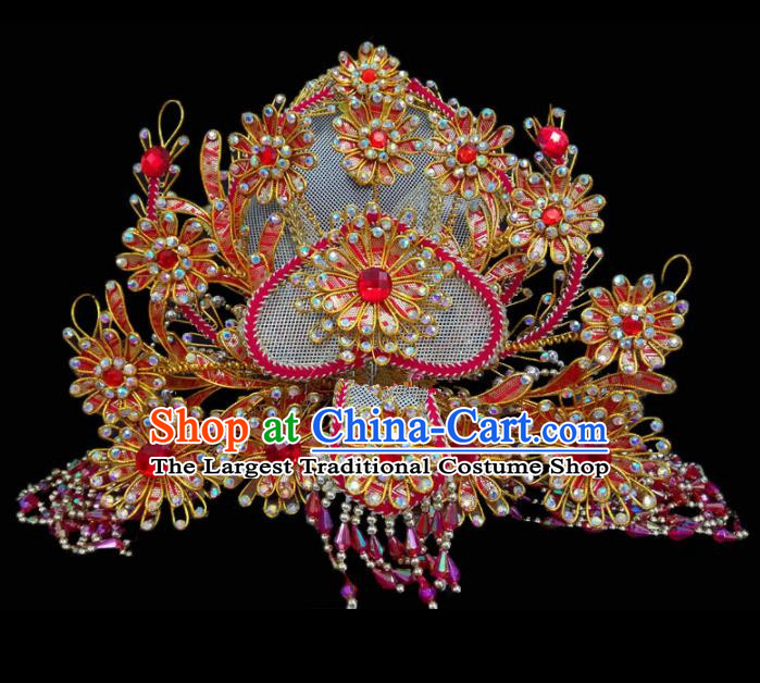 Chinese Traditional Beijing Opera Hair Accessories Peking Opera Diva Red Beads Phoenix Coronet for Adults