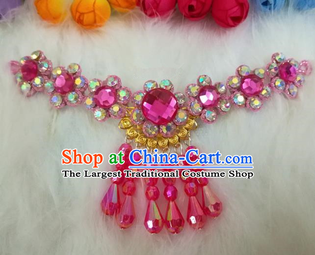 Chinese Traditional Beijing Opera Hair Accessories Peking Opera Diva Rosy Crystal Frontlet Hairpins for Adults
