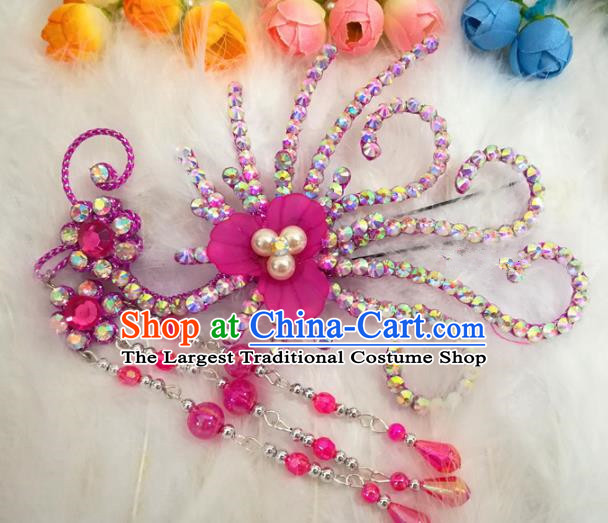 Chinese Traditional Beijing Opera Hair Accessories Peking Opera Diva Rosy Phoenix Hairpins for Adults