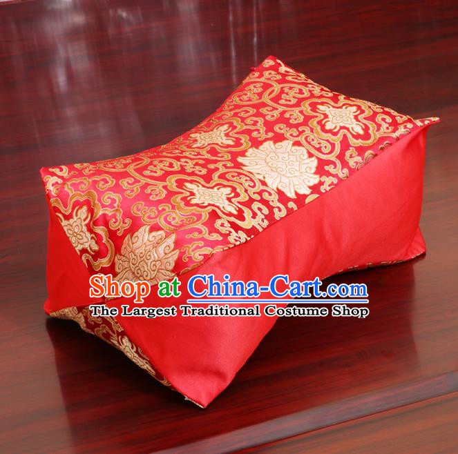 Chinese Traditional Lotus Pattern Red Brocade Pillow Slip Pillow Cover Classical Household Ornament