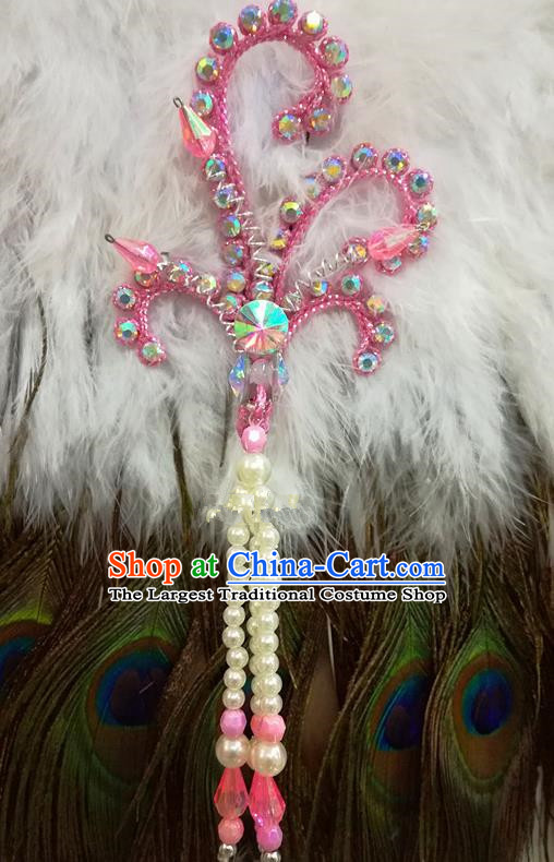 Chinese Traditional Beijing Opera Hair Accessories Peking Opera Beads Tassel Pink Phoenix Hairpins for Adults