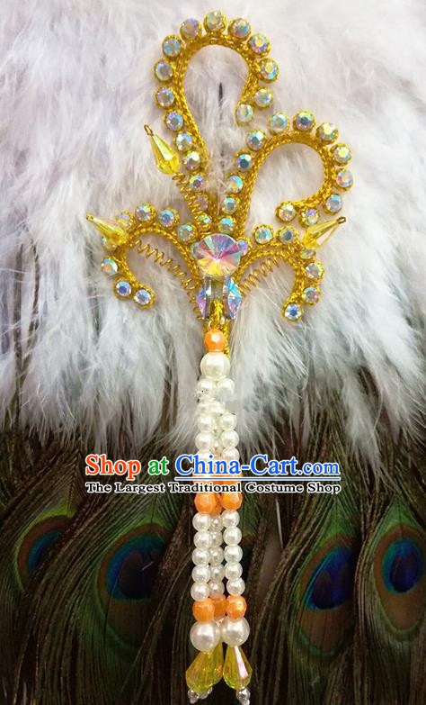 Chinese Traditional Beijing Opera Hair Accessories Peking Opera Beads Tassel Golden Phoenix Hairpins for Adults