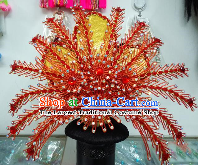 Chinese Traditional Beijing Opera Hair Accessories Peking Opera Red Phoenix Coronet Hairpins for Adults