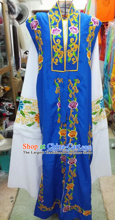 Chinese Traditional Beijing Opera Old Gentleman Costume Peking Opera Embroidered Royalblue Clothing for Adults