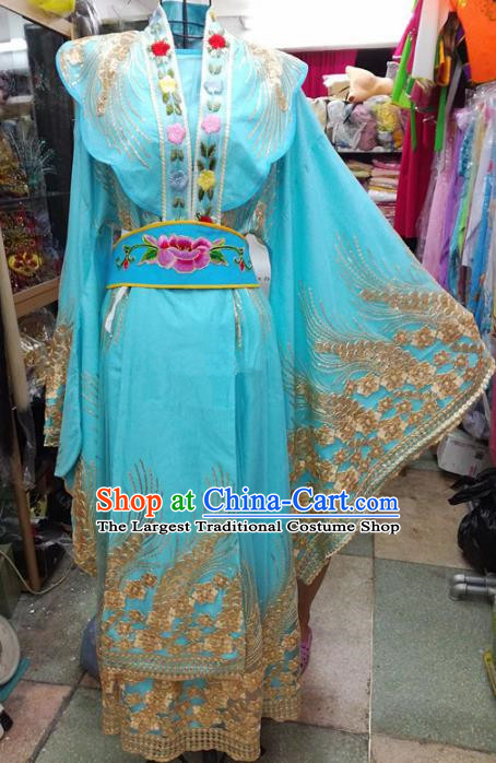 Chinese Traditional Beijing Opera Actress Blue Dress Peking Opera Empress Costume for Adults