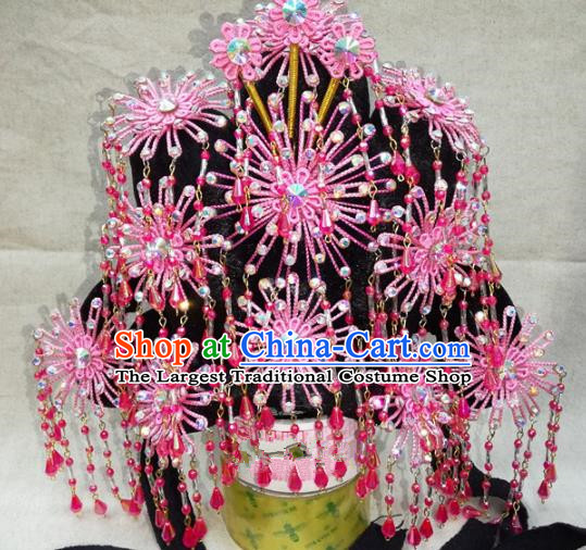 Chinese Traditional Beijing Opera Pink Phoenix Coronet Head Ornaments Hair Accessories for Adults