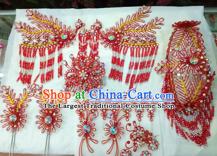 Chinese Traditional Beijing Opera Red Phoenix Head Ornaments Hairpins Hair Accessories for Adults
