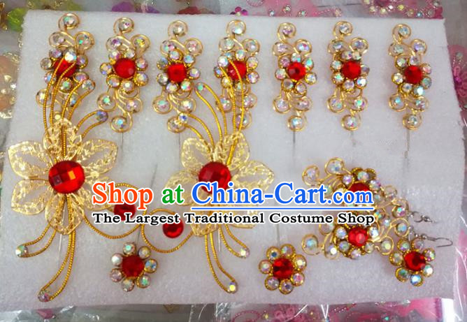 Chinese Traditional Beijing Opera Actress Crystal Golden Hairpins Hair Accessories for Adults