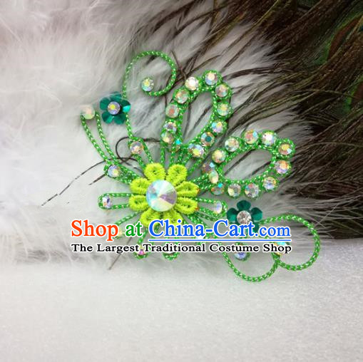 Chinese Traditional Beijing Opera Actress Hair Accessories Peking Opera Princess Green Flowers Hairpins for Adults